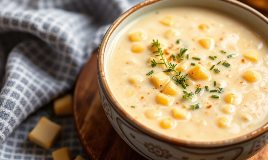 Creamy vegan corn chowder: hearty, velvety comfort in a bowl.