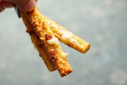 Golden cheesy garlic breadsticks, a delicious baked delight.