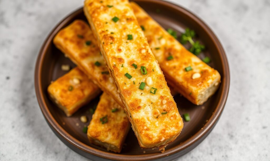 Golden Cheesy garlic breadsticks, warm, baked, delicious, irresistible.