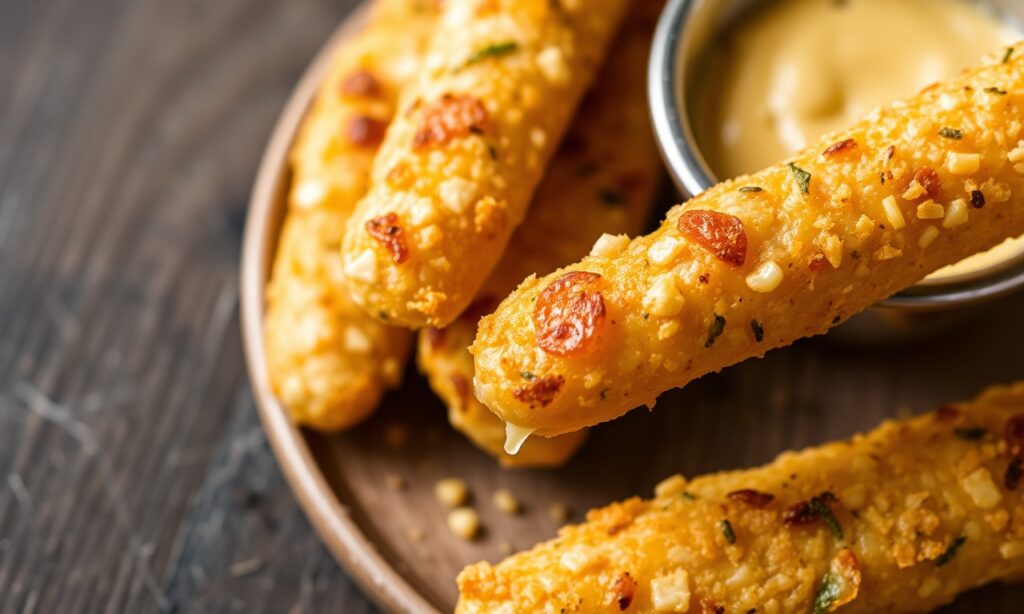 Golden Cheesy garlic breadsticks, baked to perfection, aroma unfolds.