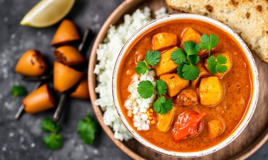 Savor flavors: delicious Massaman curry with roasted vegetables.