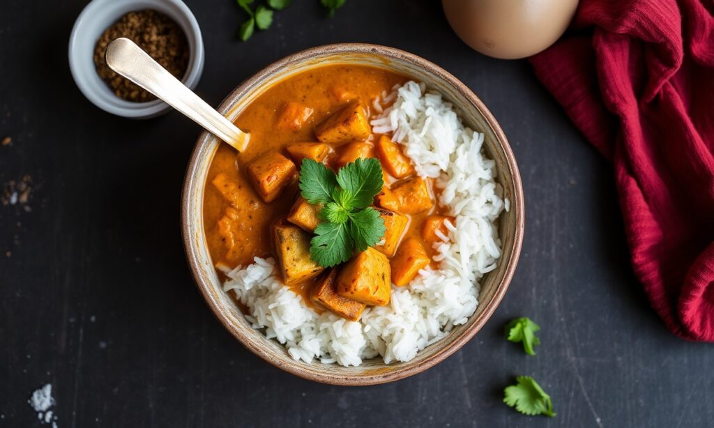 Savor flavors: Massaman curry with roasted vegetables.