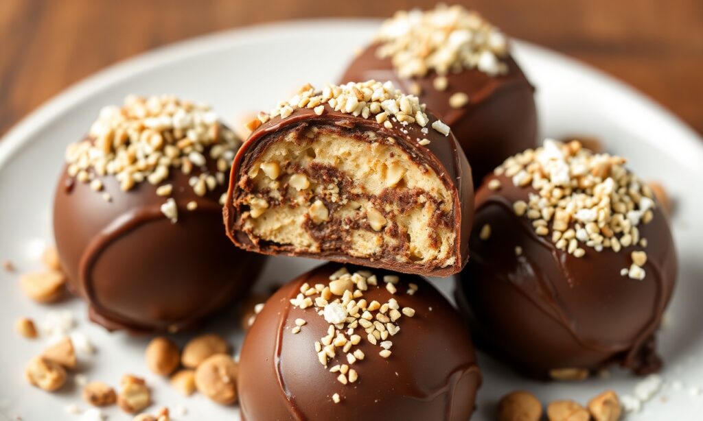 Decadent keto chocolate peanut butter fat bombs: indulgent, nutritious treat.