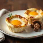 Savory mushroom and Gruyère baked egg cups recipe delight.