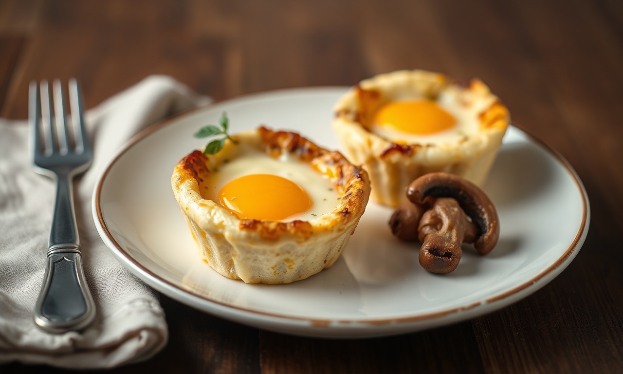 Savory mushroom and Gruyère baked egg cups recipe delight.
