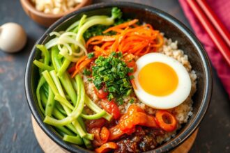 Bibimbap Delight: Colorful Korean veggie harmony bowl.