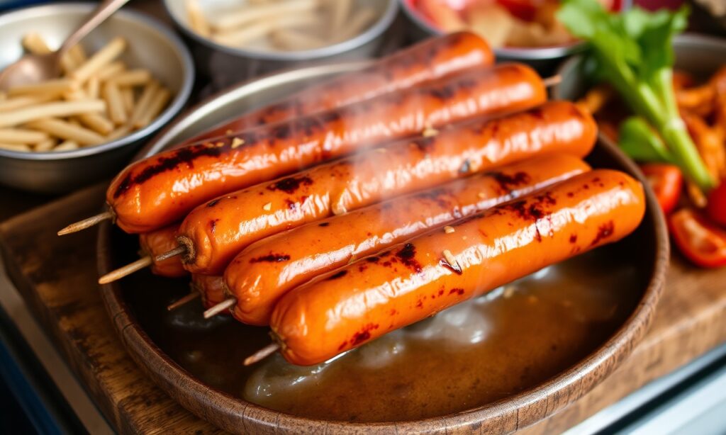 Savoring Nem Nuong: delicious Vietnamese grilled sausages, a culinary delight.
