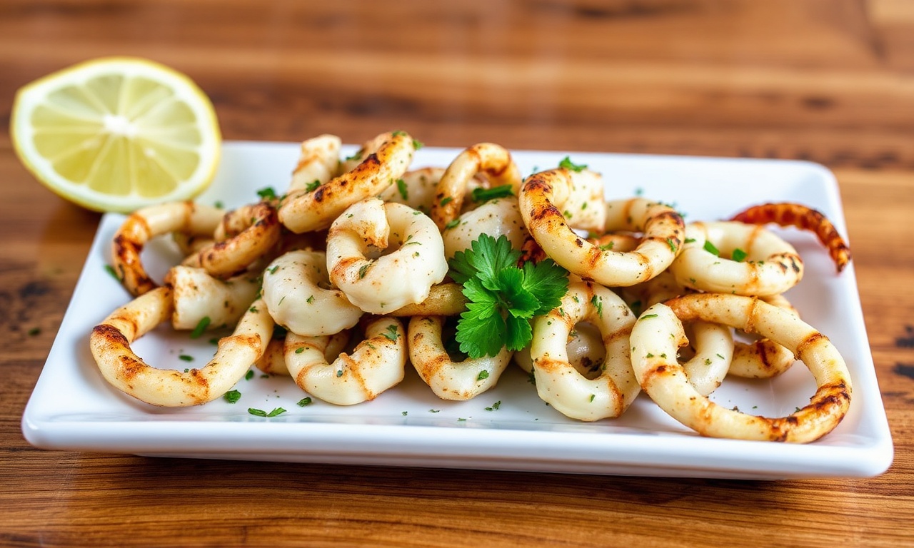 Savor grilled calamari: Zesty lemon herb recipe delight.