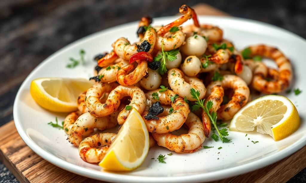 Savor grilled calamari with lemon herb recipe.