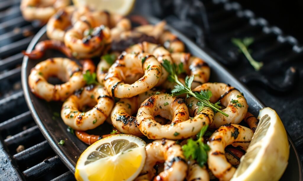 Savor grilled calamari: zesty lemon herb delight recipe.