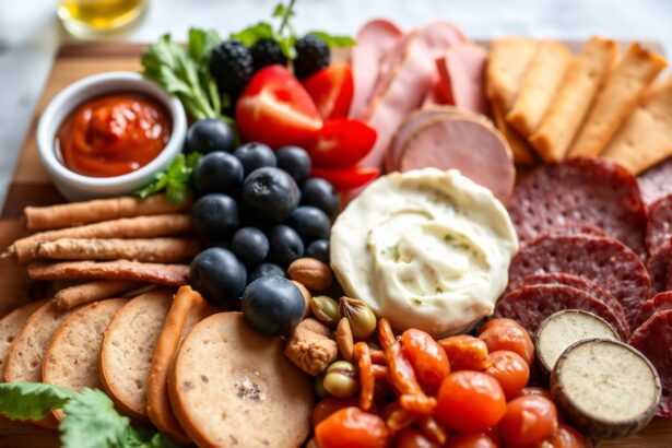 Crafting perfect vegan charcuterie board with delicious plant-based delights.