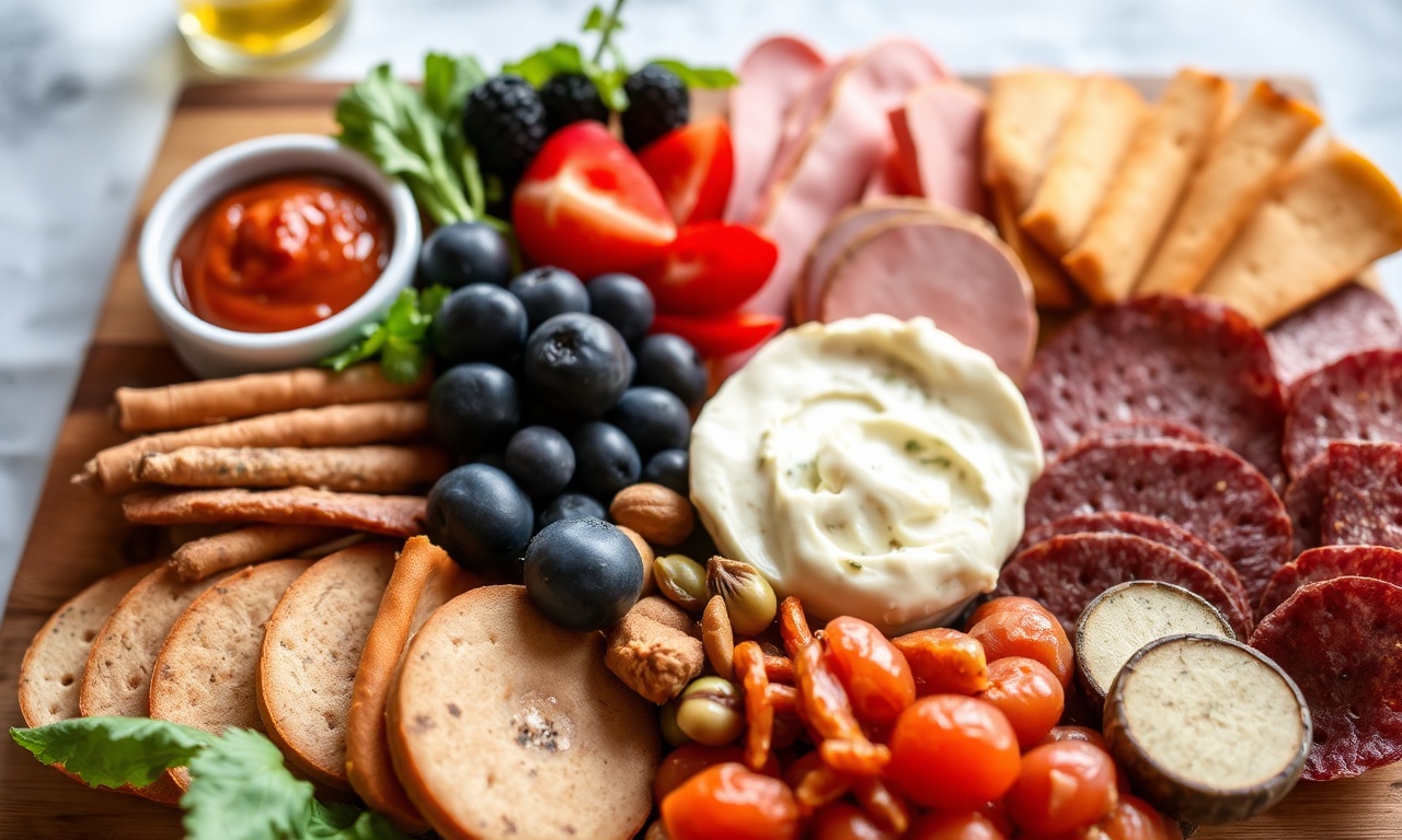 Crafting perfect vegan charcuterie board with delicious plant-based delights.