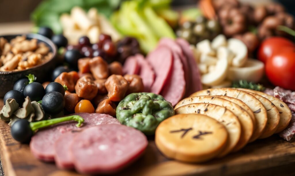 Crafting perfect vegan charcuterie board: beautiful flavors, textures, and colors.