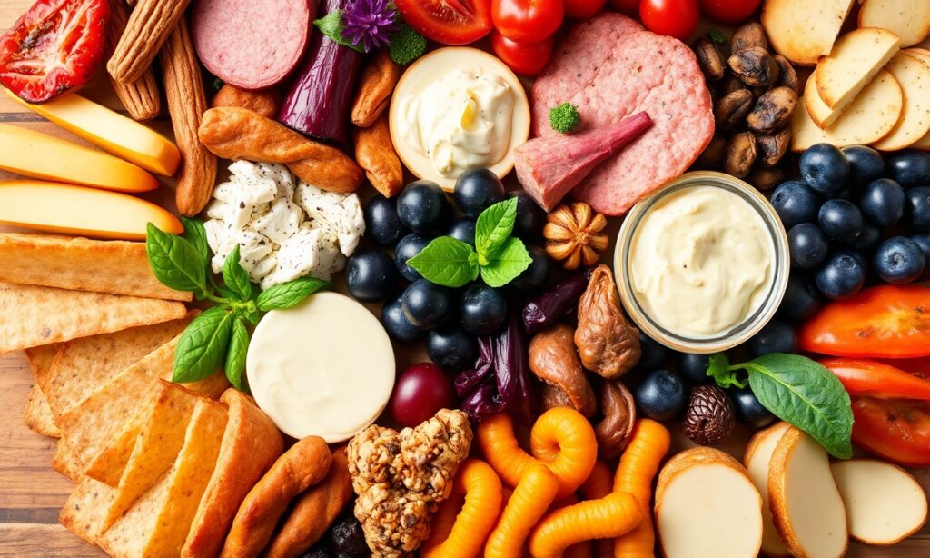 Crafting perfect vegan charcuterie board: beautiful flavors, textures, and colors.