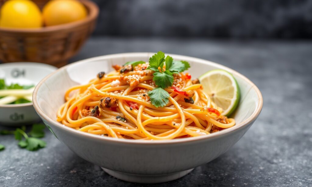 Lightened Pad Thai recipe: healthy, flavorful, and delicious.