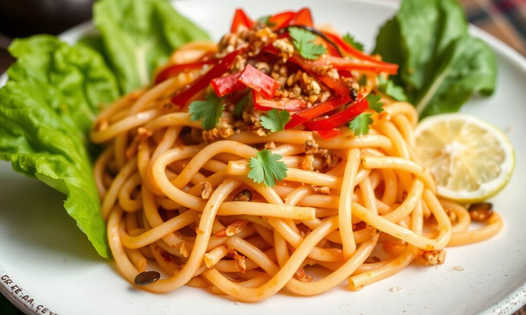 Lightened Pad Thai: Healthy, vibrant, and satisfying bowl.