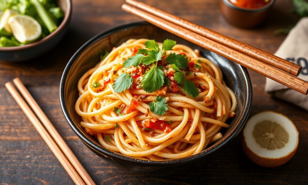 Lightened Pad Thai: Healthy, vibrant, and satisfying bowl.