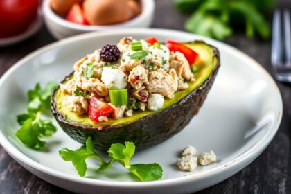 Epic Keto: Chicken salad stuffed avocado recipe for a delightful meal.