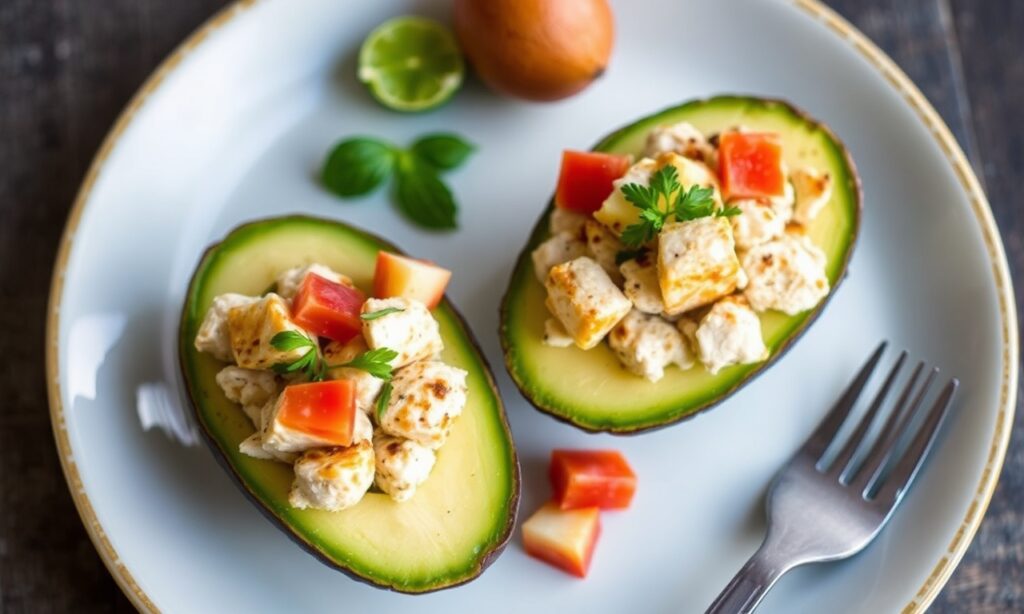 Epic Keto chicken salad stuffed avocado recipe.