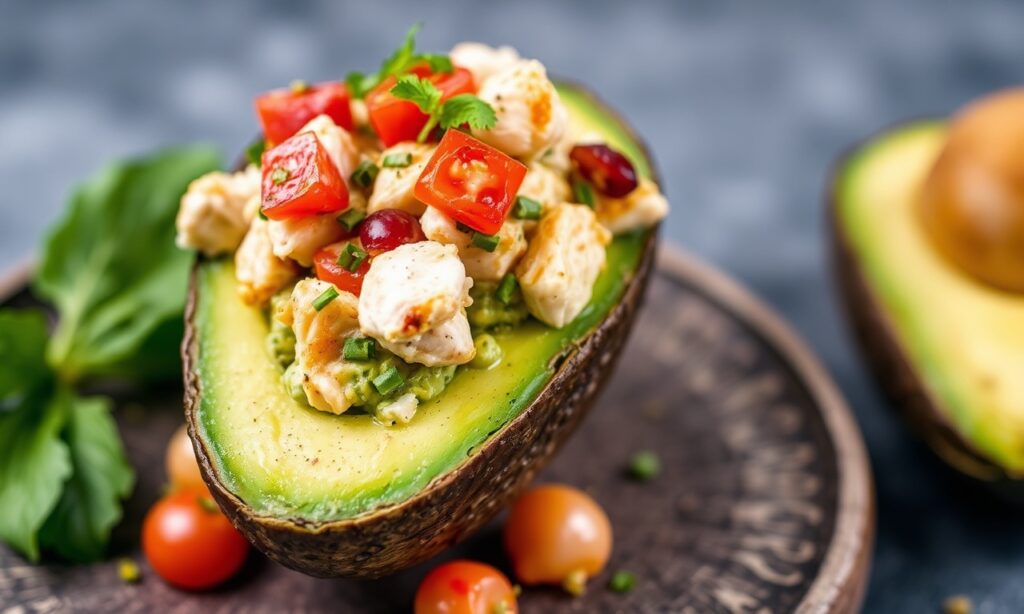 Epic Keto chicken salad stuffed avocado recipe.