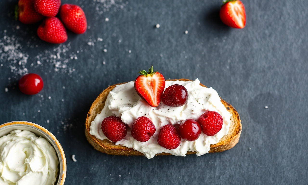 Fluffy whipped ricotta toast: a creamy, delightful breakfast.