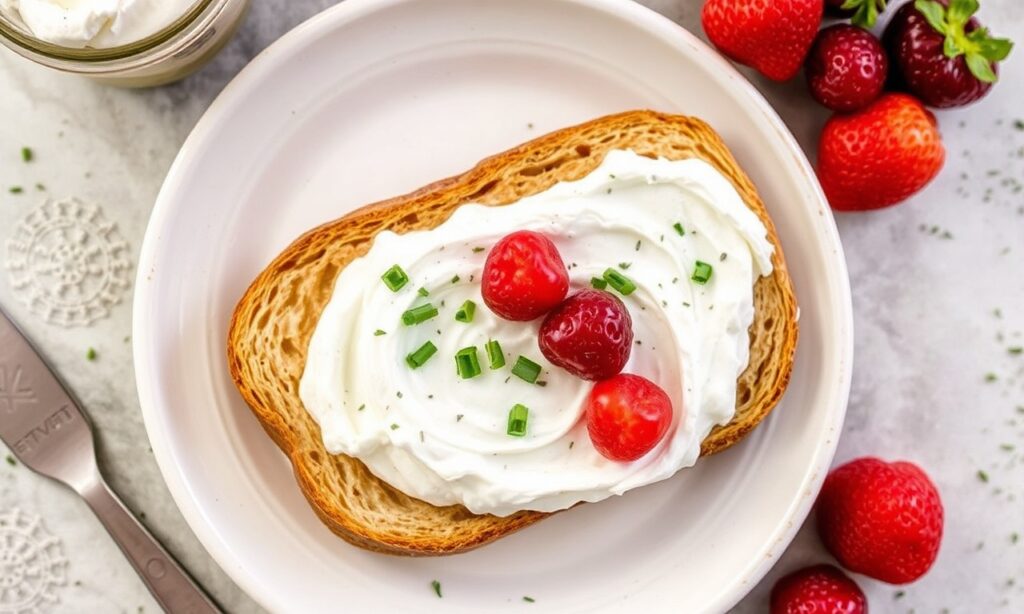 Fluffy whipped ricotta toast: creamy, enchanting breakfast delight.