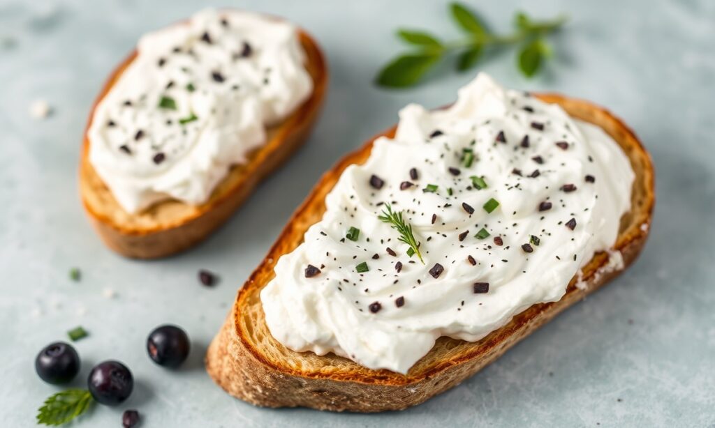 Fluffy whipped ricotta toast: creamy, enchanting breakfast delight.