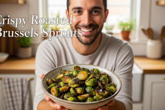 Crispy Roasted Brussels Sprouts Drizzled with Balsamic Glaze