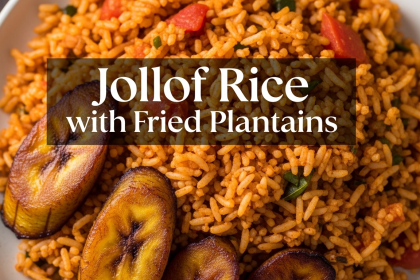Golden Harmony: Jollof Rice Paired with Crispy Fried Plantains