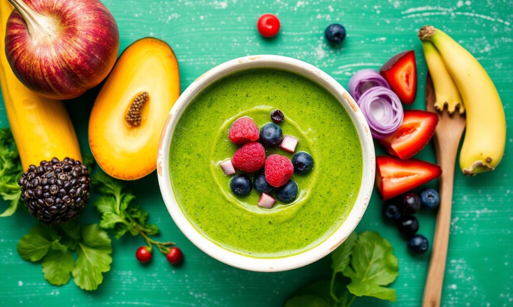 Energize day: Vibrant green goddess smoothie bowl for morning vitality.