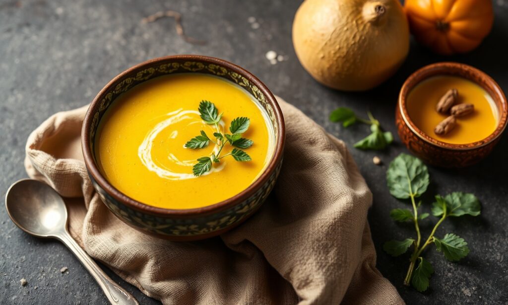 Golden yellow split pea soup, a soul-comforting classic.