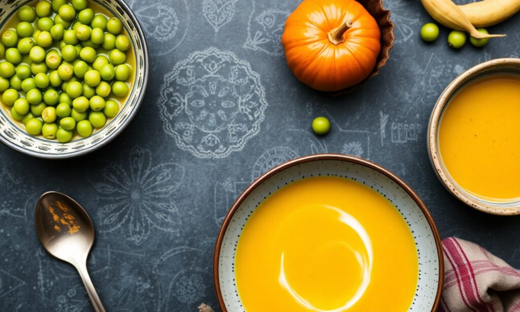 Hearty yellow split pea soup, ultimate comfort food.