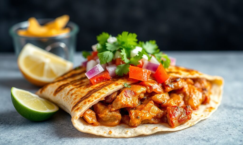 Sizzling chicken fajita quesadilla, a flavorful and zestful delight.