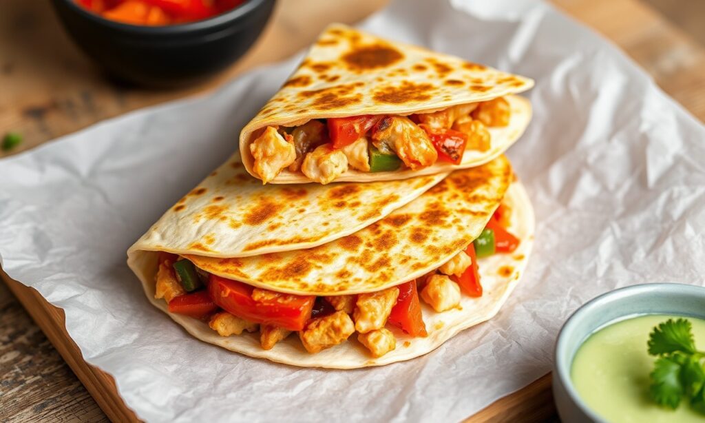 Sizzling chicken fajita quesadilla: Flavorful, vibrant, and satisfying.