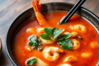 Tom Yum soup: Spicy, sour Thai delight.