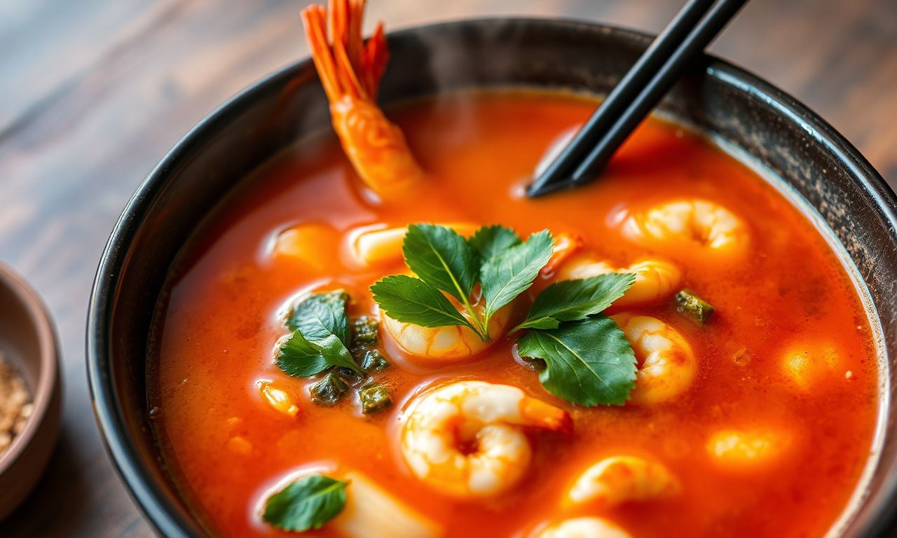 Tom Yum soup: Spicy, sour Thai delight.
