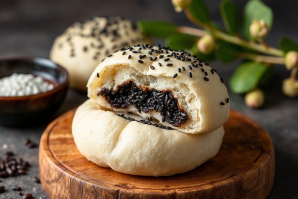 Fluffy steamed black sesame buns, a delicious traditional treat.
