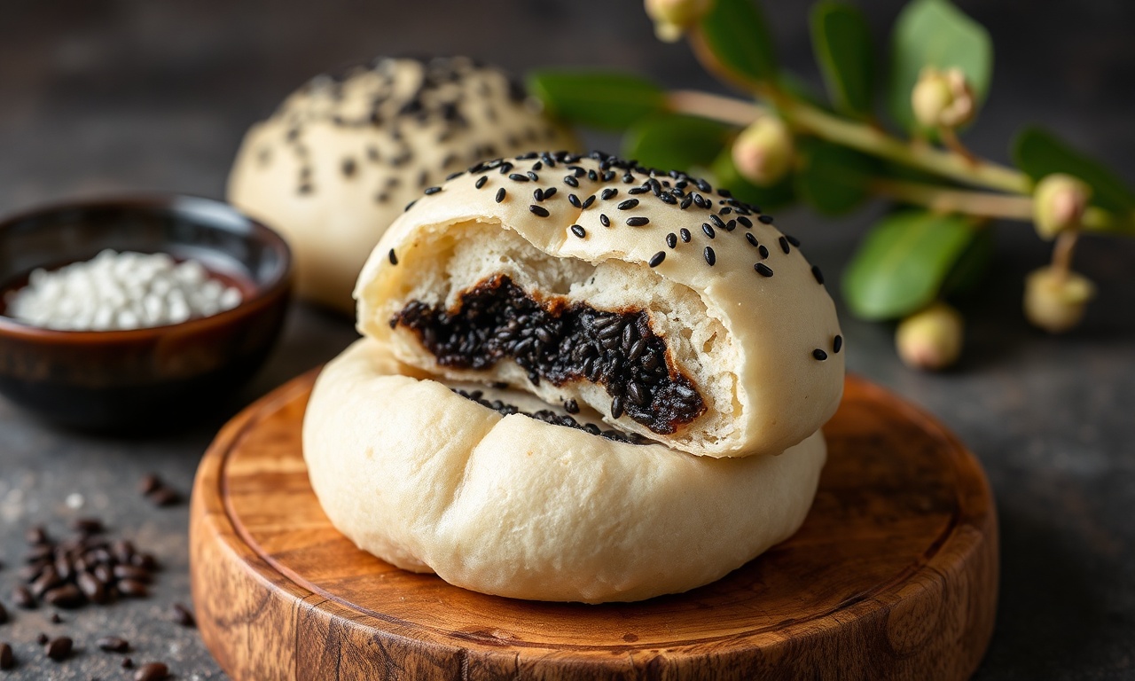 Fluffy steamed black sesame buns, a delicious traditional treat.