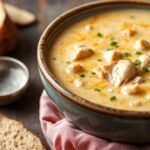 Creamy buffalo chicken soup, cozy comfort in a bowl.