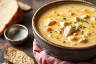 Creamy buffalo chicken soup, cozy comfort in a bowl.