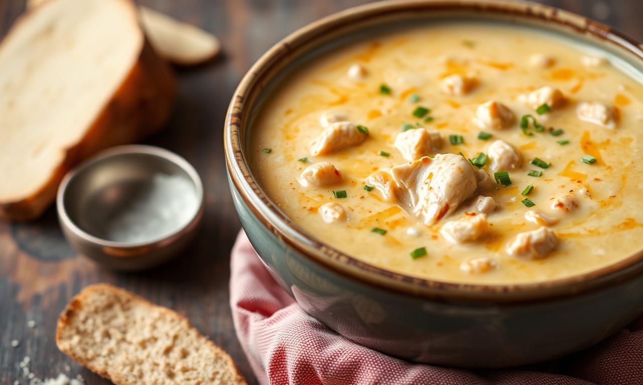 Creamy buffalo chicken soup, cozy comfort in a bowl.