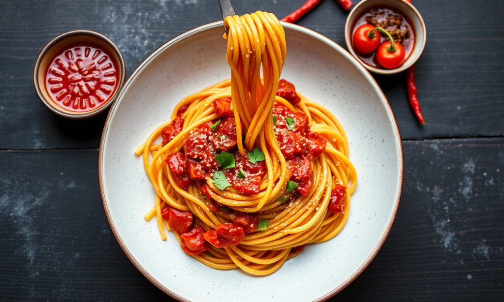 Spicy Gochujang Pasta fusion recipe, a delicious culinary innovation.