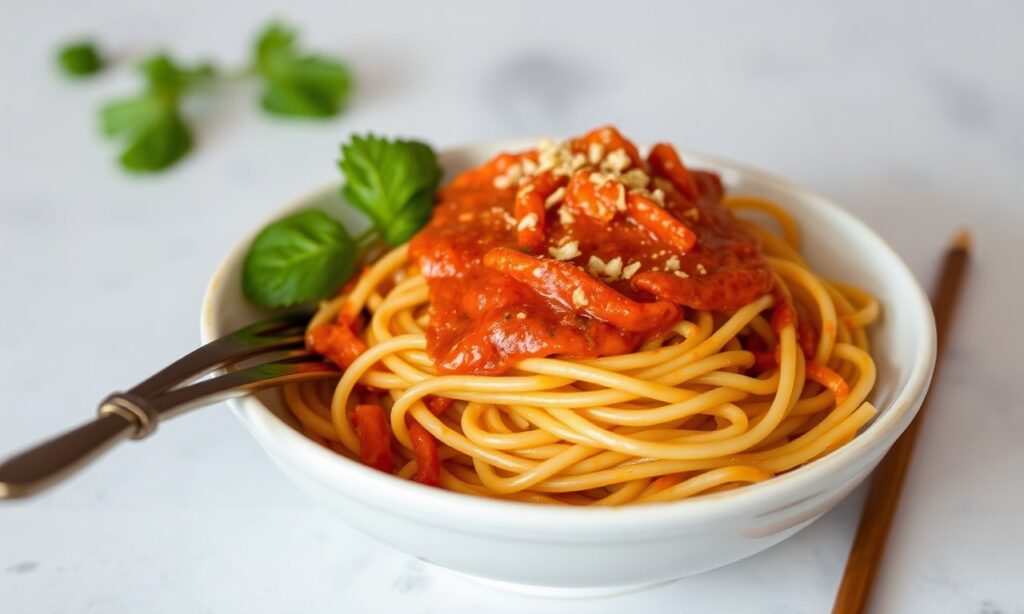 Spicy Gochujang Pasta fusion recipe, a delicious culinary innovation.
