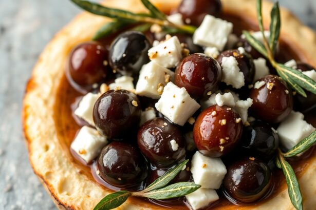 Flavorful marinated olives and feta, a Mediterranean delight.