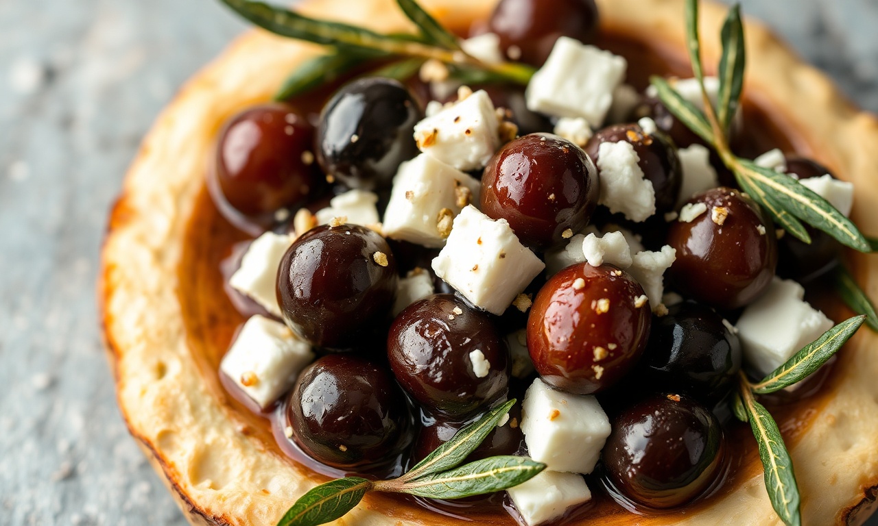 Flavorful marinated olives and feta, a Mediterranean delight.