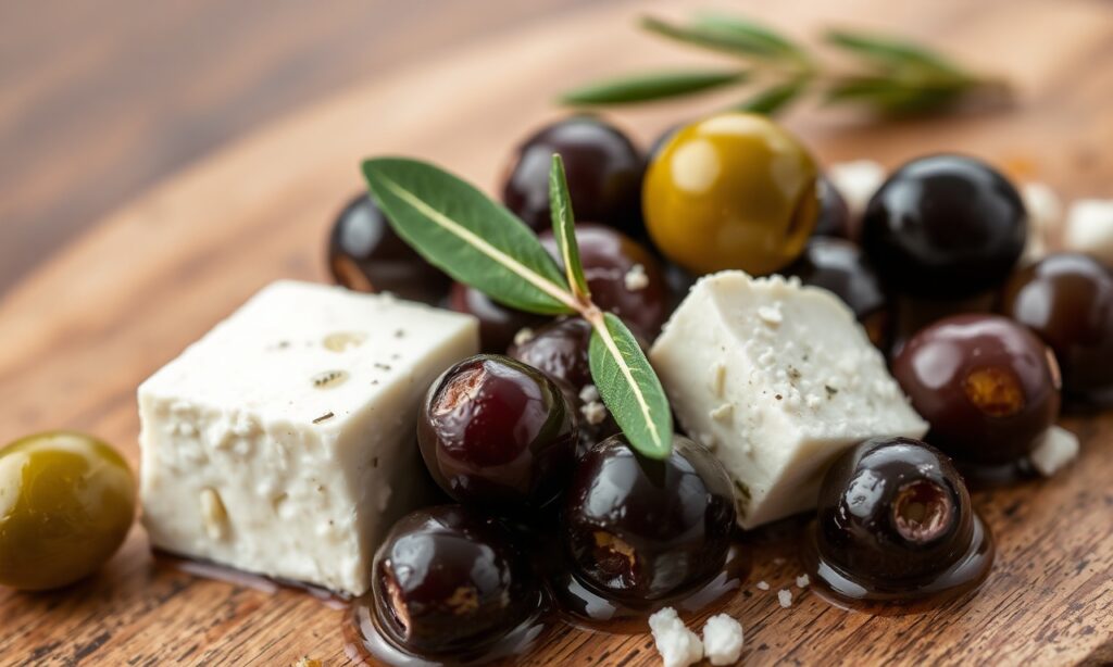 Delicious marinated olives and feta, a Mediterranean flavor delight.