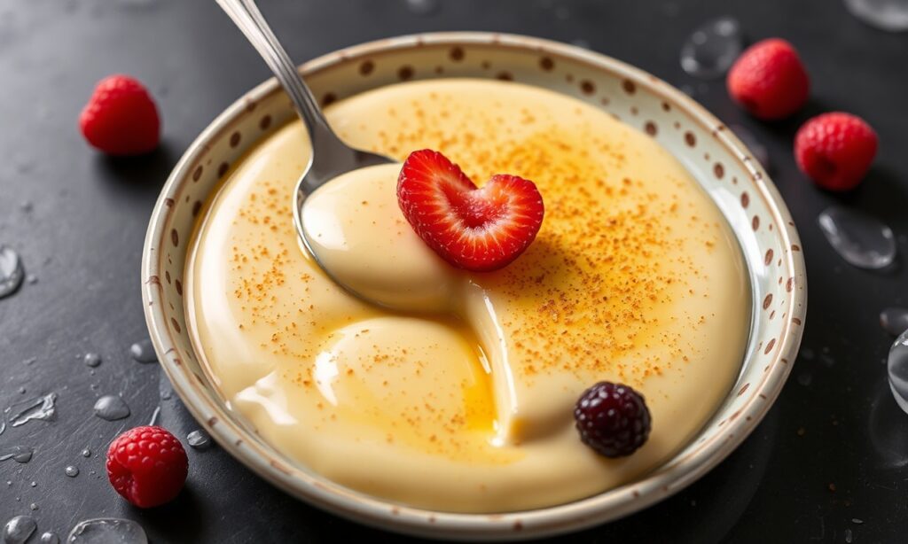 Silky Delight: Cream cheese flan, velvety dessert, melt-in-your-mouth deliciousness.