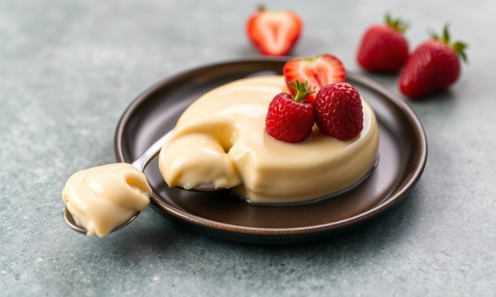 Silky Delight: Cream cheese flan, velvety dessert, melt-in-your-mouth deliciousness.