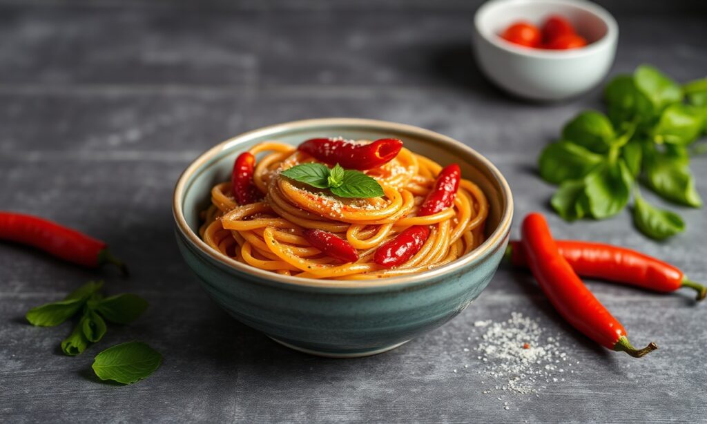 Velvety roasted red pepper pasta, a creamy and flavorful comfort food.
