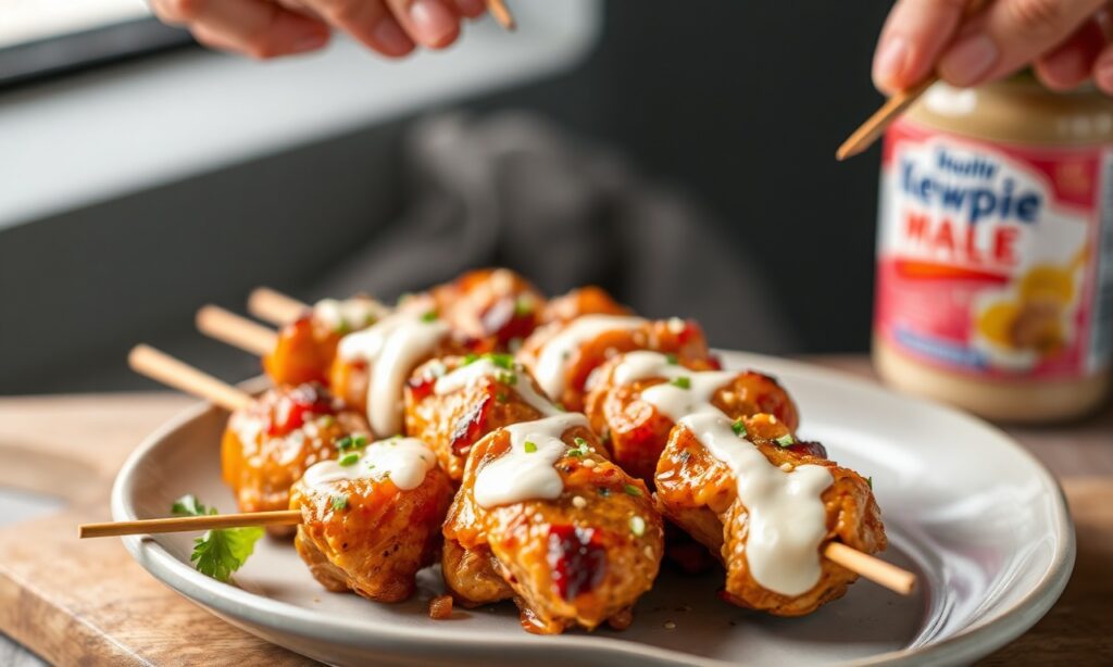 Kewpie mayo chicken skewers recipe: juicy, flavorful, grill-ready.